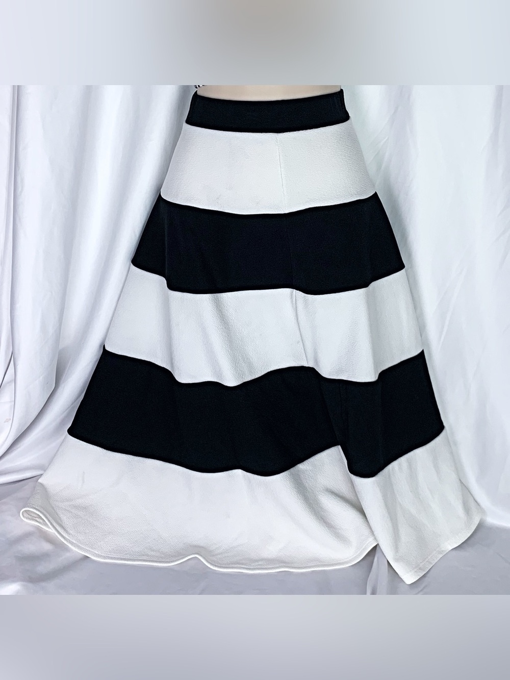 SHAN Black and White Striped Full A-Line Skirt